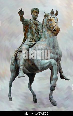 Marcus Aurelius – römischer Kaiser von 161 bis 180 und stoischer Philosoph. Von der Reiterstatue auf dem Kapitol, Stockfoto