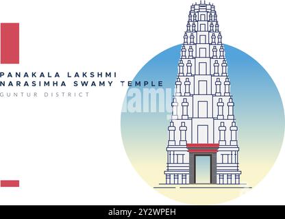 Pankhala Sri Lakshmi Narasimha Swamy Temple in Mangalgiri - Bezirk Guntur - Stock Illustration als EPS 10 Datei Stock Vektor