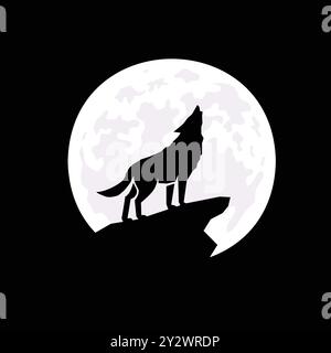 Vollmond mit Heulenden Wolf Silhouette Vektor Illustration Stock Vektor
