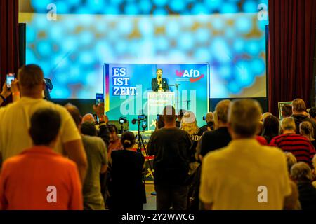 11. September 2024, Brandenburg, Forst (Lausitz): Alice Weidel, Ko-Vorsitzende der AfD Deutschland, spricht bei einer Wahlkampfveranstaltung in Brandenburg. Die Wahl zum brandenburgischen landtag findet am 22. September 2024 statt. Foto: Frank Hammerschmidt/dpa Stockfoto