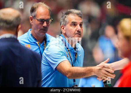 Trondheim 20240911. Antonio Carlos Ortega beim EHF Champions League Männer Handball zwischen Kolstad und Barca in Trondheim Spektrum. Foto: OLE Martin Wold / NTB Stockfoto