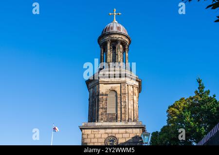 Der Turm der St. Chad's Church in Shrewsbury Shropshire, Großbritannien. Eine Kirche aus dem 18. Jahrhundert und prominentes Wahrzeichen in der Skyline der Stadt Stockfoto