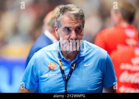 Trondheim 20240911. Antonio Carlos Ortega beim EHF Champions League Männer Handball zwischen Kolstad und Barca in Trondheim Spektrum. Foto: OLE Martin Wold / NTB Stockfoto