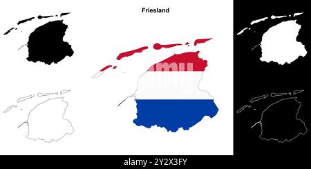 Umrisskarten der Provinz Friesland Stock Vektor