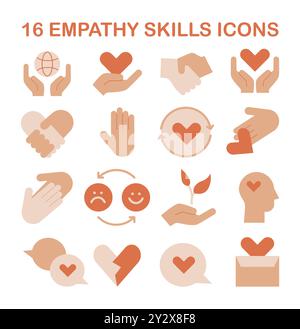 Einfühlungsvermögen-Symbole festgelegt. Tiefes Verständnis von Emotionen und Sympathie. Entwicklung der Soft Skills. Selbstverbesserung für psychologische und emotionale Reife. Illustration des flachen Vektors Stock Vektor