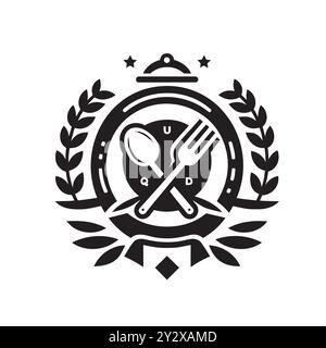 Elegantes Restaurant-Logo mit Löffel und Gabel Emblem Stock Vektor
