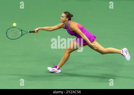 Aryna Sabalenka (BLR) Gewinnerin der Women's Singles Championships bei den US Open Tennis 2024. Stockfoto