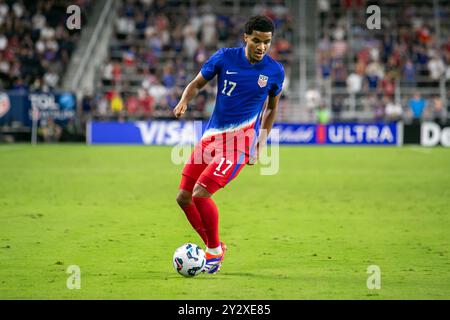 Cincinnati, Ohio, USA, 10. September 2024. Mittelfeldspieler Malik Tillman (17). Die USMNT spielt Neuseeland in einem internationalen Freundschaftsspiel im TQL Stadium in Cincinnati, Ohio. Quelle: Kindell Buchanan/Alamy Live News Stockfoto