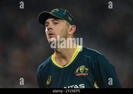 Southampton, Großbritannien. September 2024. Josh Hazlewood aus Australien während des ersten Spiels der Vitality IT20 Series England gegen Australien im Utilita Bowl, Southampton, Großbritannien, 11. September 2024 (Foto: Craig Thomas/News Images) in Southampton, Vereinigtes Königreich am 11. September 2024. (Foto: Craig Thomas/News Images/SIPA USA) Credit: SIPA USA/Alamy Live News Stockfoto