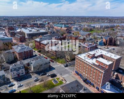 Salem historische Innenstadt aus der Vogelperspektive einschließlich Daland House, Armory Building und Hawthorne Hotel im Stadtzentrum von Salem, Essex County, Massachusetts M. Stockfoto