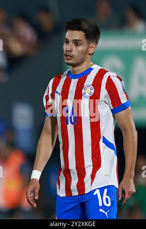 Asuncion, Paraguay. September 2024. Damian Bobadilla aus Paraguai, während des Spiels zwischen Paraguay und Brasilien für die 8. Runde der FIFA 2026 Qualifikation, am 10. September 2024 im Defensores del Chaco Stadium in Asuncion, Paraguay Foto: Diana Carrillo/DiaEsportivo/Alamy Live News Credit: DiaEsportivo/Alamy Live News Stockfoto