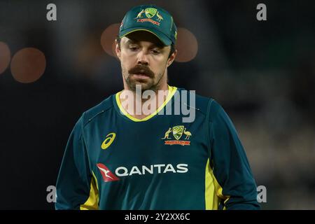 Southampton, Großbritannien. September 2024. Travis Head of Australia während des ersten Spiels der Vitality IT20 Series England gegen Australien im Utilita Bowl, Southampton, Großbritannien, 11. September 2024 (Foto: Craig Thomas/News Images) in Southampton, Großbritannien am 11. September 2024. (Foto: Craig Thomas/News Images/SIPA USA) Credit: SIPA USA/Alamy Live News Stockfoto