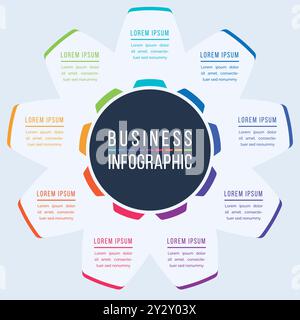 9 Schritte Infografik Kreisentwurf 9 Schritte, Objekte, Elemente oder Optionen Infografik-Vorlage für Geschäftsinformationen Stock Vektor