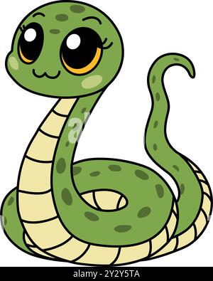 Zodiac Chinesisches grünes Schlangentier des Neujahrszeichens. Asiatische Kawaii netter Stil isolierte Illustration von Maskottchen Anaconda. Entzückendes grünes Reptilienbaby Stock Vektor