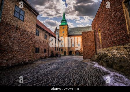 Oslo - 12. Februar 2023: Die historische epische Festung Akershus i Oslo, Norwegen Stockfoto