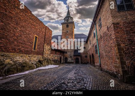 Oslo - 12. Februar 2023: Die historische epische Festung Akershus i Oslo, Norwegen Stockfoto