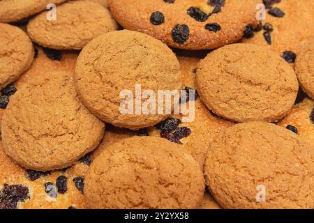 Leckere Haferflockenkekse aus der Nähe. Essen Stockfoto