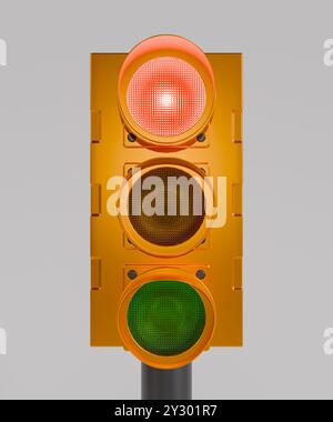 Gelbe Ampel mit roter Ampel in modernem, minimalistischem Design. Perfekt für Projekte im Zusammenhang mit Datenverkehr und Sicherheit. Stockfoto