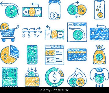 Bargeld-Service-Symbol handgezeichnet Stock Vektor