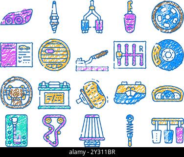 Symbol für Fahrzeugdetails handgezeichnet Stock Vektor