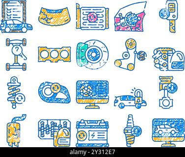 Symbol für technische Wartung des Fahrzeugs handgezeichnet Stock Vektor