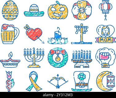 Weihnachtsfeier Accessoires Icon handgezeichnet Stock Vektor