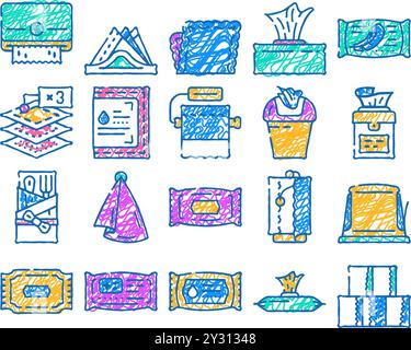 Taschentücher- und Serviettenpaket Symbol handgezeichnet Stock Vektor