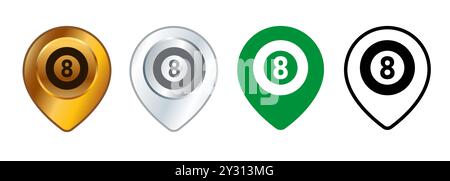 Billard Lage Pool Zone Karte Richtung genaue Sportziel Hobby Unterhaltung Set Design Kollektion Stock Vektor