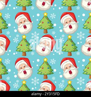 Weihnachtsmänner und Bäume auf blauem Hintergrund Stock Vektor