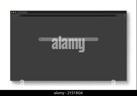 Webbrowser-Fenster-Mockup mit url und Suchleiste, Schaltflächen und Schildern. Graue Bildschirmvorlage für Computer oder Laptop im dunklen Modus. Vector blank einfaches Design-Layout der Website-Benutzeroberfläche mit www-Symbolleiste. Stock Vektor