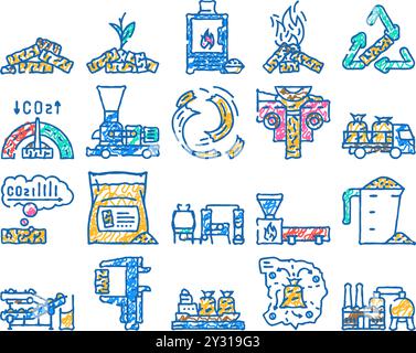 Holzpellets Öko-Energie-Symbol handgezeichnet Stock Vektor