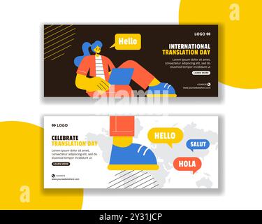 Übersetzung Sprache Tag Horizontal Banner Cartoon Hand Gezeichnete Vorlagen Hintergrund Illustration Stock Vektor