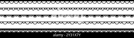 Nahtlose Konturen mit gewellten Kanten. Einfacher gewellter Rand. Schnürsenkel aus Stoff. Wiederhole das niedliche Vintage-Rüschenschmuck. Strukturbänder. Vektor Stock Vektor