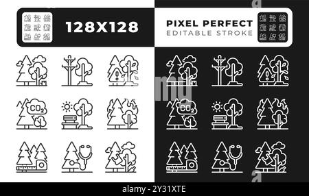 Lineare Symbole für den Wald, die für den dunklen, hellen Modus eingestellt sind Stock Vektor