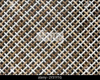 Nahaufnahme von wunderschöner handgewebter Textur aus synthetischem Rattan in vielen verschiedenen Farben. Weidenkunst oder Rattan-Webmuster in vielen Formen. Seaml Stockfoto