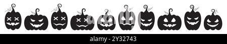 Halloween Party Silhouette Dekoration Girlande mit Fledermäusen, Kürbisse, Hexenhut. Niedliche Jack O Lantern Evil Kürbisgirlande für Halloween. Einfaches Banner Stock Vektor