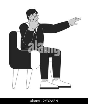 Denkender Mann im Sessel mit schwarzem und weißem 2D-Zeilencharakter Stock Vektor