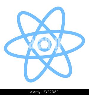 Symbol für atomares Symbol. Blaues Umrissdesign. Wissenschafts- und Energiekonzept. Vektorabbildung. Stock Vektor