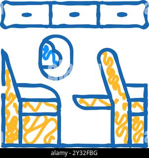Sessel mit Tisch in Flugzeug Icon Doodle Illustration Stock Vektor