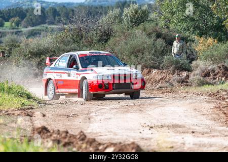 Anogyra, Zypern - 29. Januar 2023: Rallyefahrzeug fährt auf einer Feldstraße beim Anogyra Rally Sprint 2023 Stockfoto