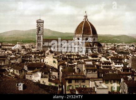 Die Kathedrale, Panoramablick vom Palazzo Vecchio, Florenz, Italien / die Kathedrale, Panoramablick vom Vecchio Palast, Florenz, Italien, historisch, Stockfoto