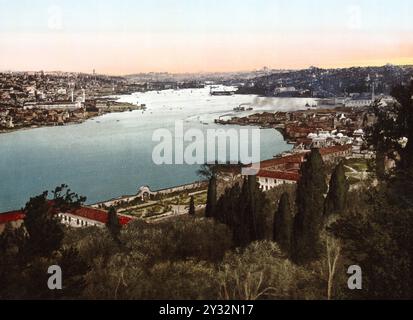 Das Goldene Horn, Istanbul, Konstantinopel, Türkei, Ansicht aus 1885, historisch, digital restaurierte Reproduktion von einer Vorlage aus dem 19. Jahrhundert, Datum nicht angegeben Stockfoto