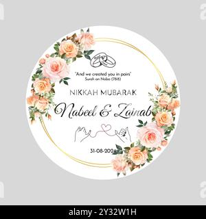 Luxuriöses Nikkah Zertifikat mit Blumenmuster, Premium A4 islamischer Hochzeitsvertrag, Nikah Nama, muslimische Heiratsurkunde, islamische Nikah nama, baat Pakki, Vektor Stock Vektor