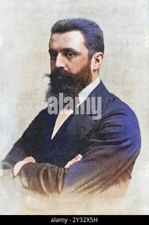 Theodor Herzl (1860-1904), zionistischer Führer. Berief den ersten Zionistenkongress in Basel 1897 ein., Historisch, digital restaurierte Reproduktion von einer Vorlage aus dem 19. Jahrhundert, Datum nicht angegeben Stockfoto