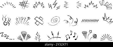 Manga oder Anime Comic Emoticon Element Grafik Effekte Hand gezeichnet Doodle Vektor Illustration Set Stock Vektor