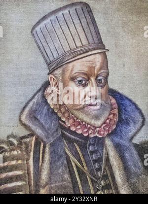 Philipp II. 1527 bis 1598 König von Spanien 1556 bis 1598. Felipe II. Rey de Espana. Aus das Evangelium in der Verfolgung von Bernhard Rogge, erschienen Stockfoto