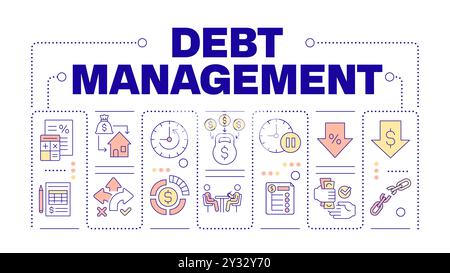 Wortwahl für das Schuldenmanagement isoliert auf weiß Stock Vektor
