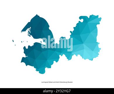 Vektor isolierte Illustration Icon mit vereinfachter blauer Silhouette der Leningrad Oblast und Sankt Petersburg Karte. Polygonaler geometrischer Stil. Weißer Hintergrund Stock Vektor