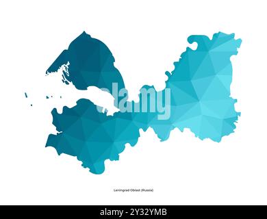 Vektor-isoliertes Illustrationssymbol mit vereinfachter blauer Silhouette der Leningrad Oblast-Karte. Polygonaler geometrischer Stil. Weißer Hintergrund Stock Vektor
