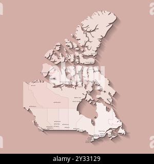 Moderne Vektor-Illustration. Vereinfachte, isolierte Verwaltungskarte Kanadas in braunen Farben. Beigefarbener Hintergrund und Kontur. Namen der Städte Ottawa Stock Vektor